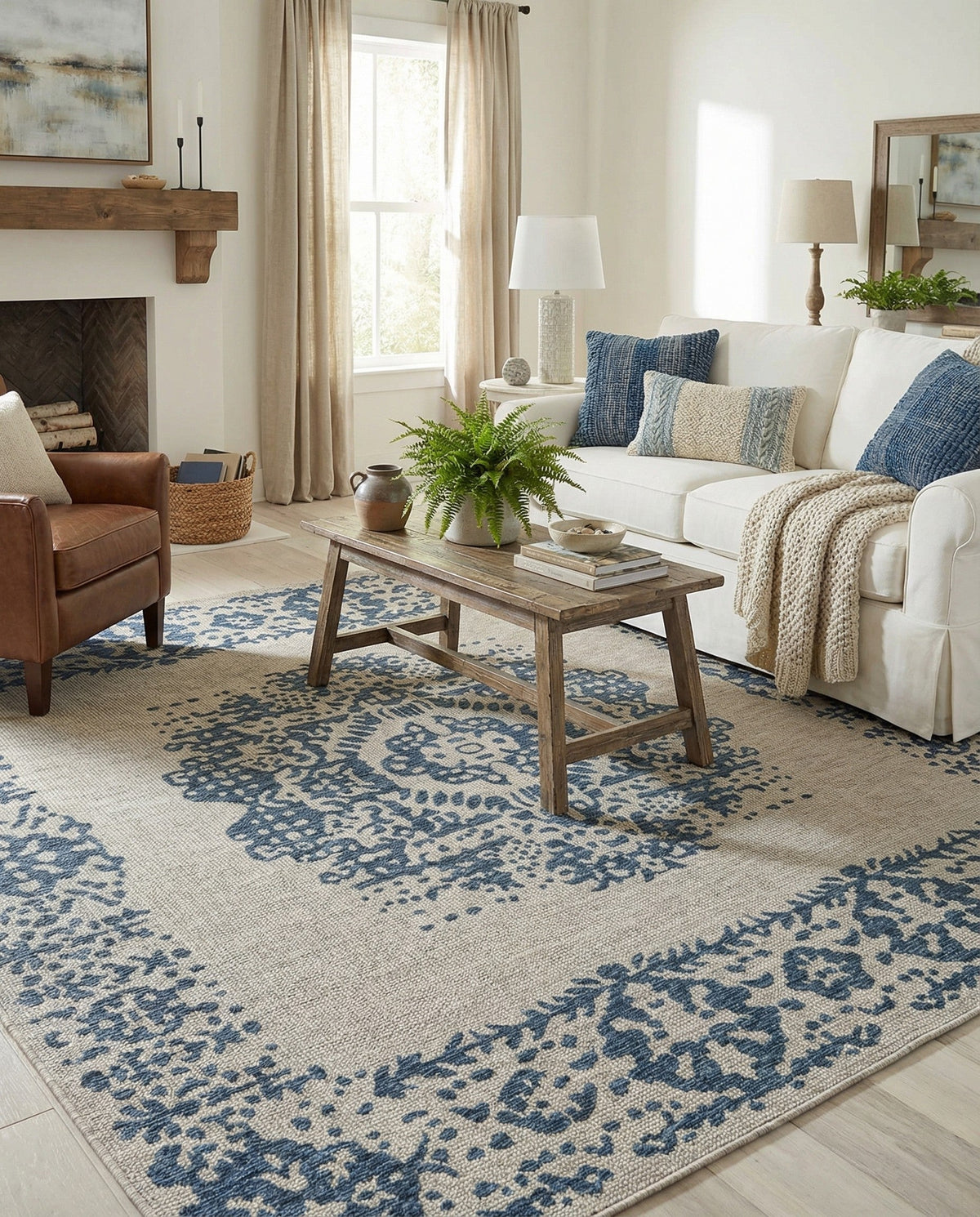 Patio Heritage Collection Area Rug - Savannah (Blue) Square Blue  lifestyle 128