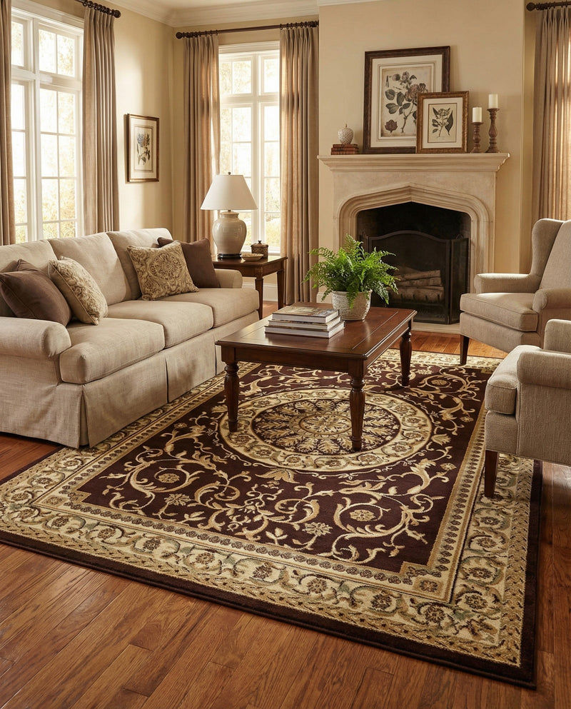 Versailles Elegance Collection Area Rug -  Montreuil Rectangle Brown  lifestyle 13