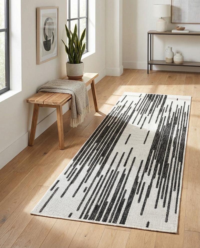 Urban Terrace Collection Area Rug -  Riverside Runner Black and White  lifestyle 38