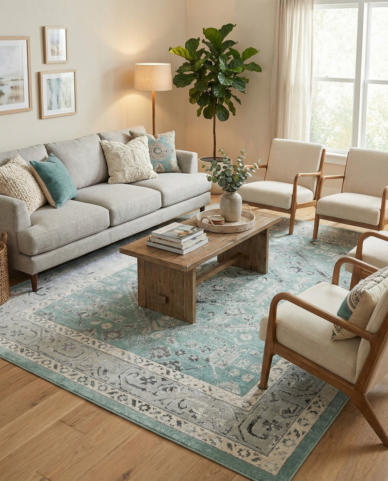 Adriana Terrace Collection Area Rug - Capri (Aqua) Rectangle Aqua  lifestyle 3
