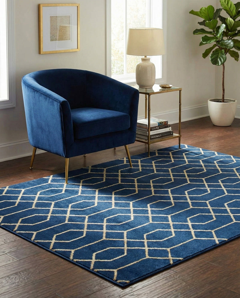 Hollywood Luxe Collection Area Rug - Sunset (Navy Blue Gold) Rectangle Navy Blue Gold  lifestyle 8