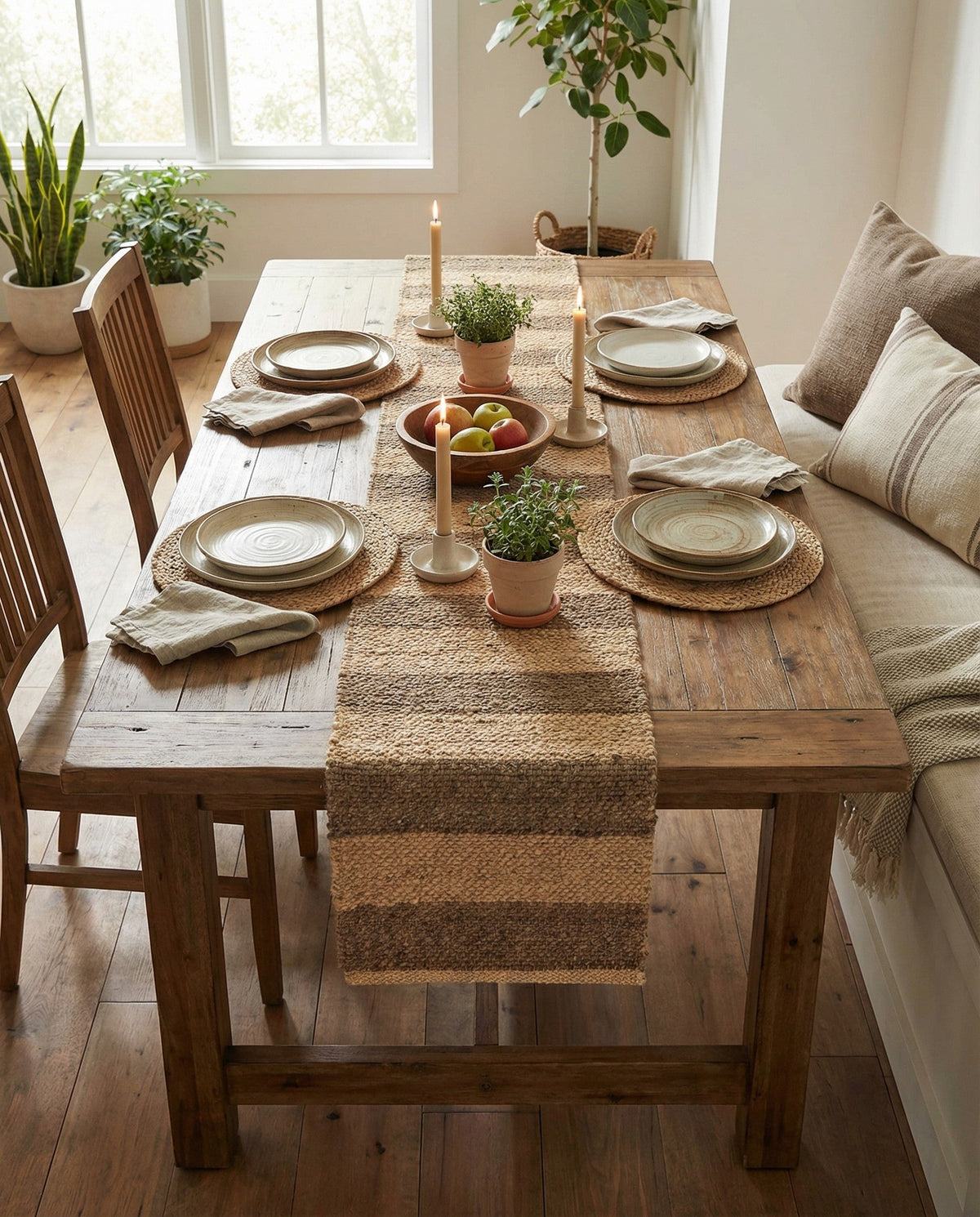 Woven Seaside Jute Collection Area Rug - Nantucket Table Runner Natural Ivory  lifestyle 73