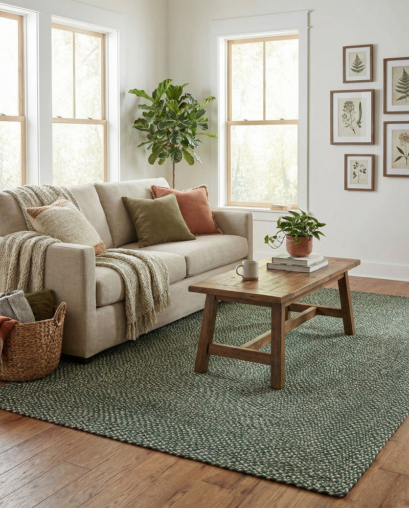 Highland Woven Jute Collection Area Rug - Glenmore (Green) Rectangle Green  lifestyle 3