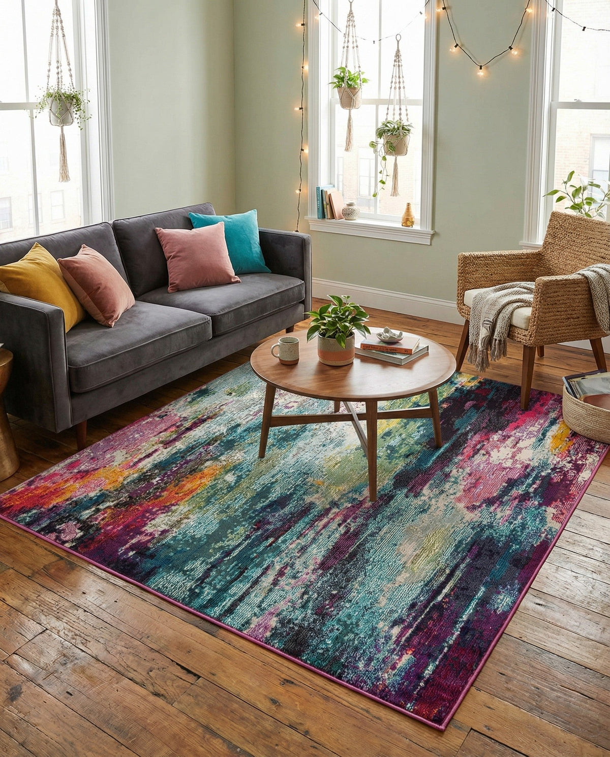 Chromatic Oasis Collection Area Rug -  Oasis Square Multi  lifestyle 120