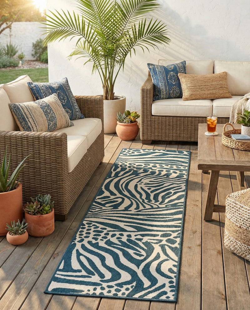 Savannah Escape Collection Area Rug -  Masai Runner Navy Blue and Ivory  lifestyle 47