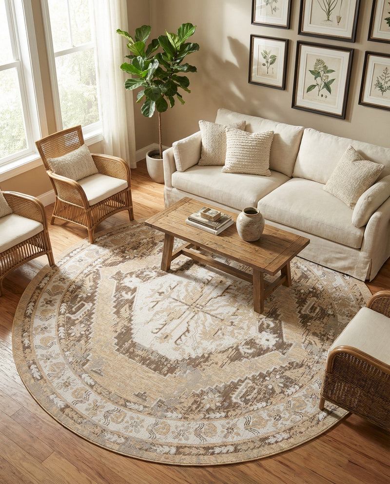 Patio Heritage Collection Area Rug -  Augusta (Natural) Round Natural  lifestyle 61