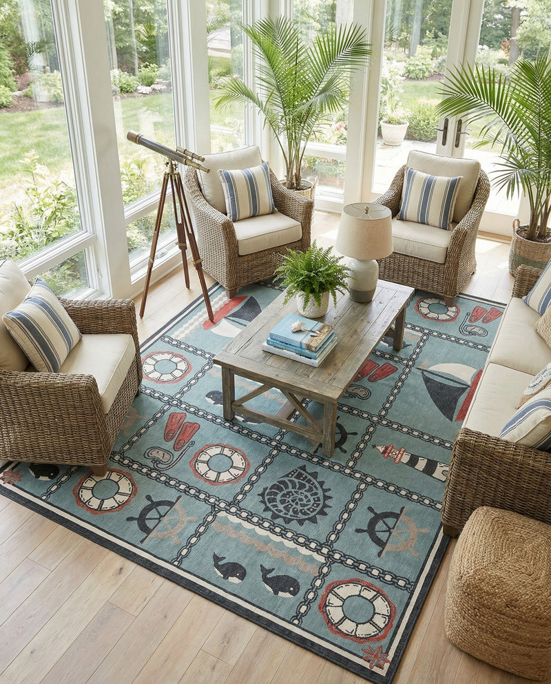 Seaside Haven Rugs Collection Area Rug -  Anchorage Rectangle Blue  lifestyle 3