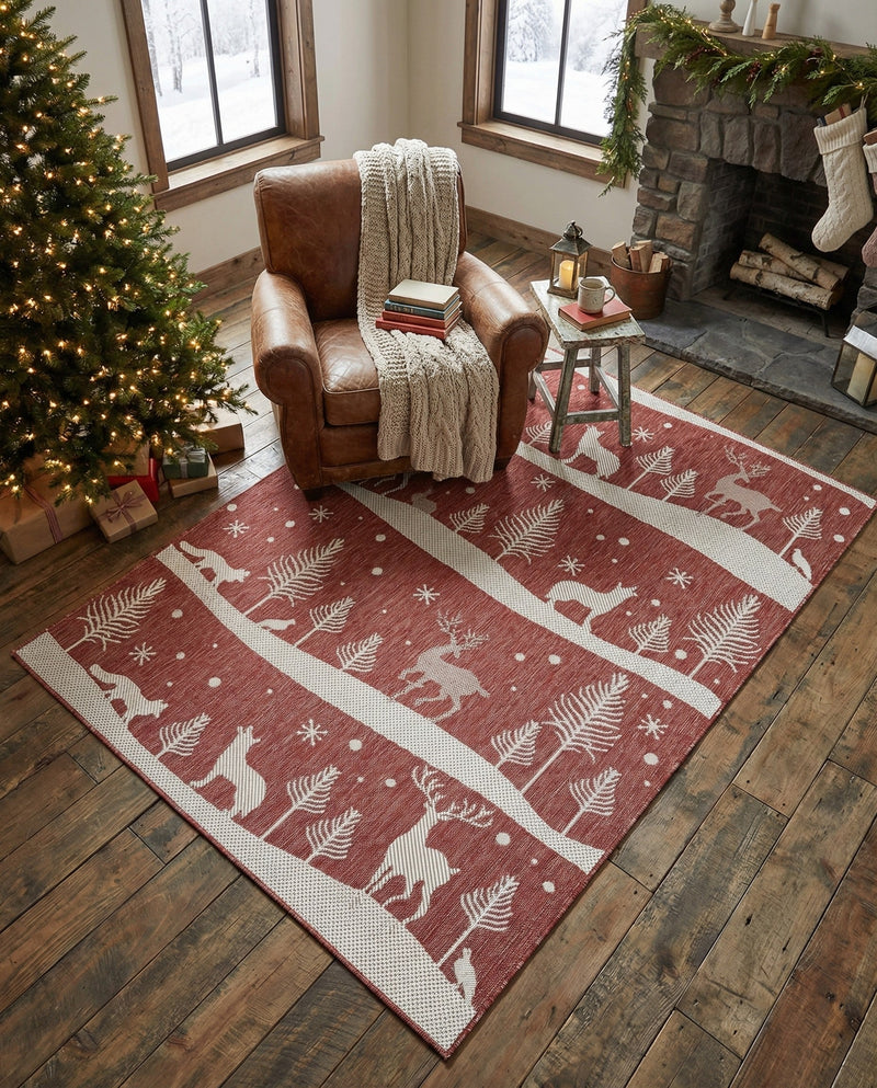 Garden Festivity Collection Area Rug - Evergreen Rectangle Red  lifestyle 32