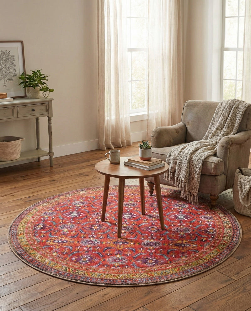 Heritage Elegance Collection Area Rug -  Fontainebleau Round Red  lifestyle 40
