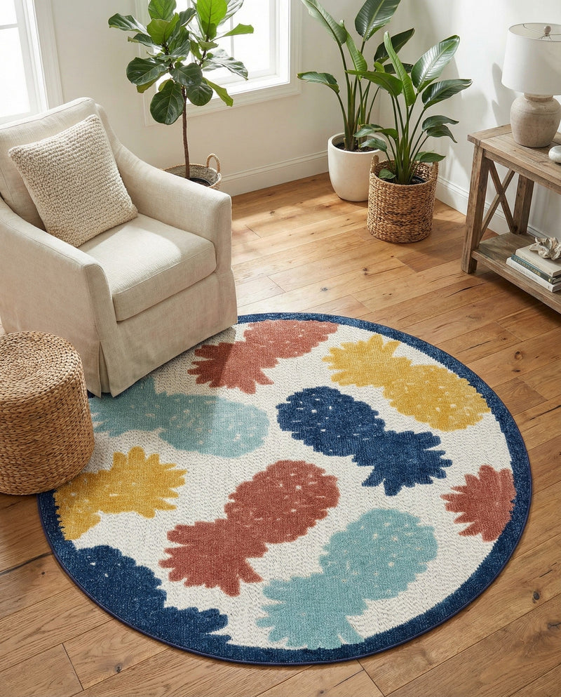 Caribbean Terrace Collection Area Rug -  Nevis Round White  lifestyle 80