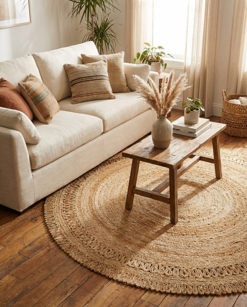 Woven Seaside Jute Collection Area Rug - Varadero Round Natural  lifestyle 7