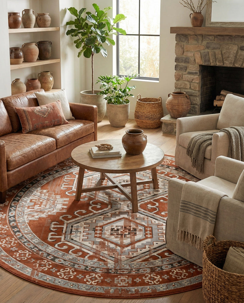 Savannah Elegance Collection Area Rug -  Tybee (Terracotta) Round Terracotta  lifestyle 59