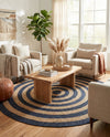 Woven Seaside Jute Collection Area Rug - Nautilus Round Navy Blue Natural  lifestyle 22