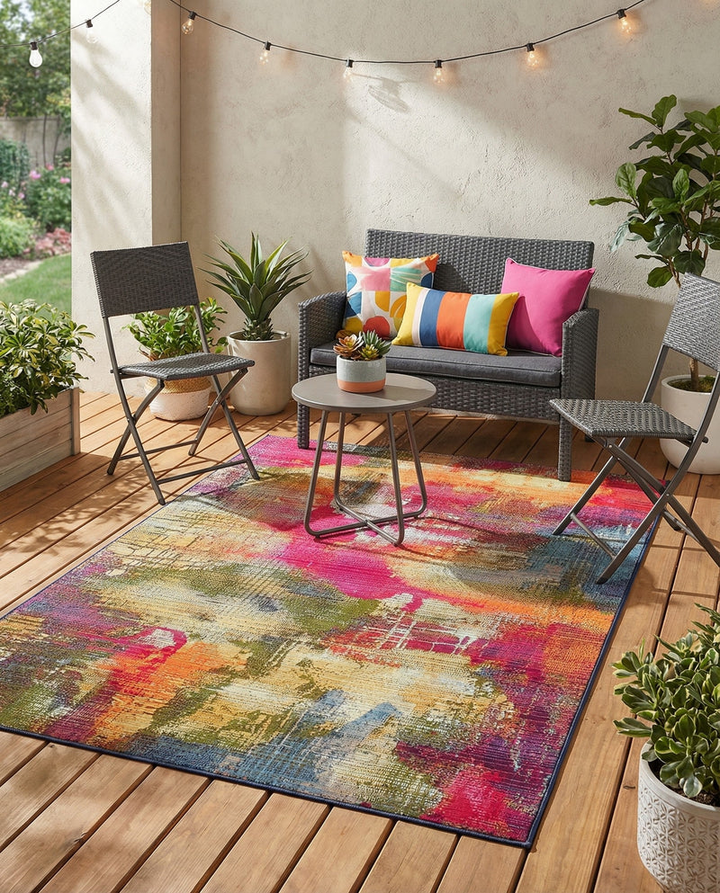 Urban Terrace Collection Area Rug -  Atrium Rectangle Multi  lifestyle 45