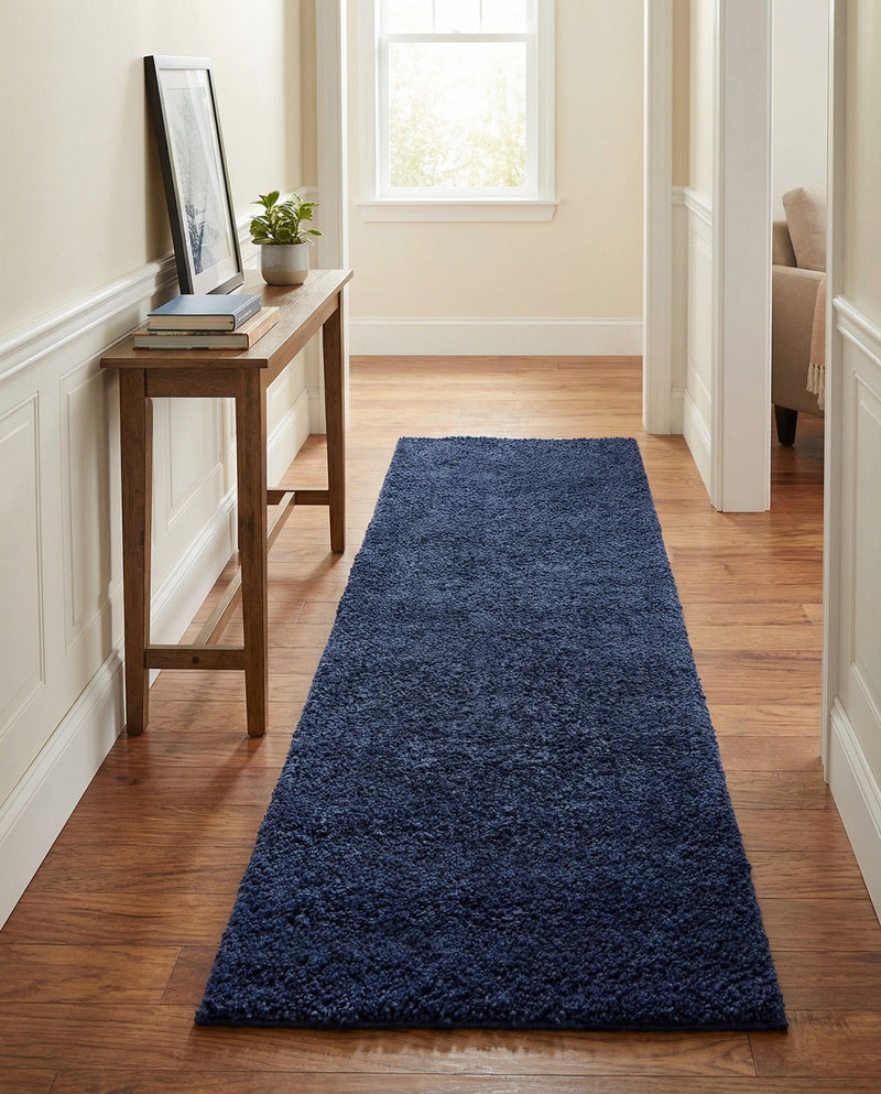 Solid Shag Seaside Collection Area Rug - Azure Cove (Navy Blue) Runner Navy Blue  lifestyle 43