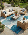 Urban Terrace Collection Area Rug -  Courtyard Rectangle Blue and Ivory  lifestyle 15