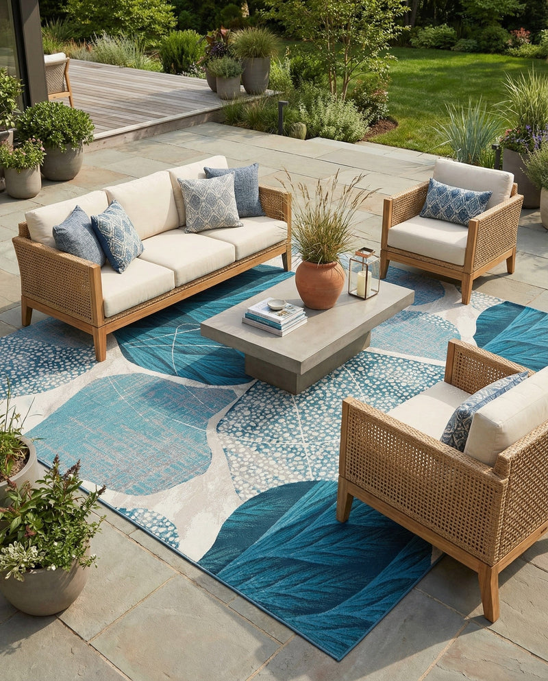 Urban Terrace Collection Area Rug -  Courtyard Rectangle Blue and Ivory  lifestyle 15