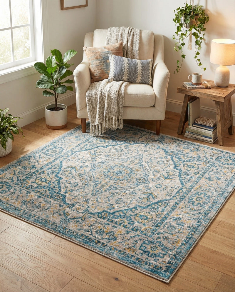 Seville Stripes Collection Area Rug - Cadiz (Light Gray) Square Light Gray  lifestyle 58