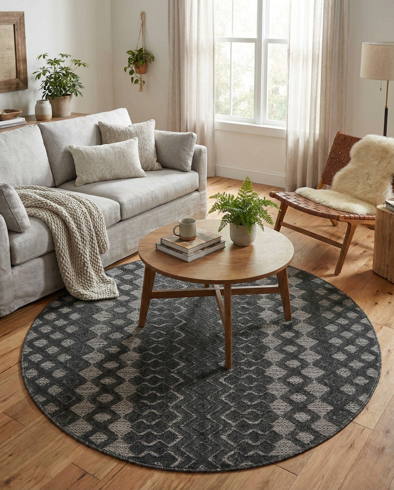 Garden Lattice Charm Collection Area Rug -  Pergola (Charcoal) Round Charcoal  lifestyle 42