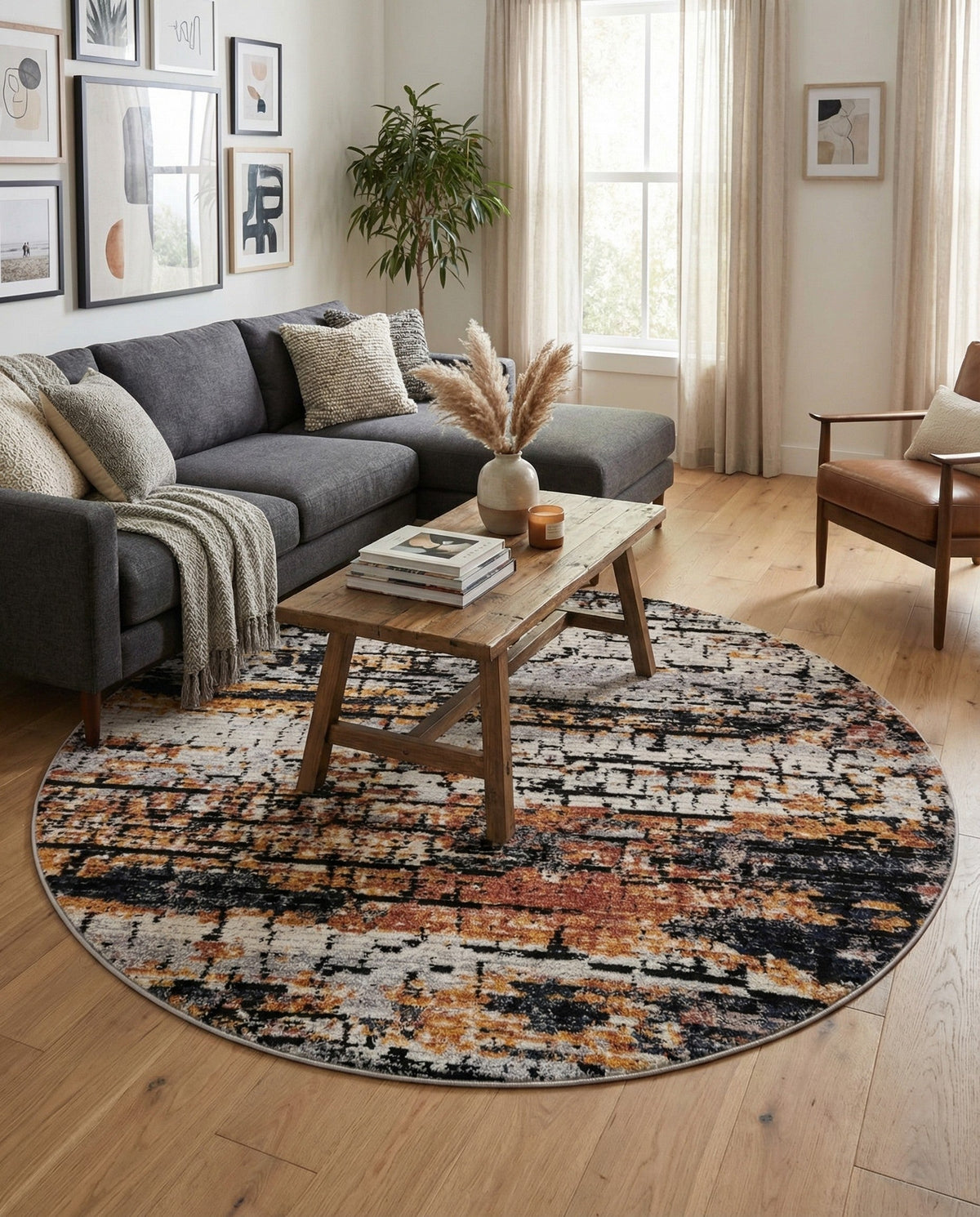 Santa Fe Trails Collection Area Rug -  Chaparral Round Multi  lifestyle 120