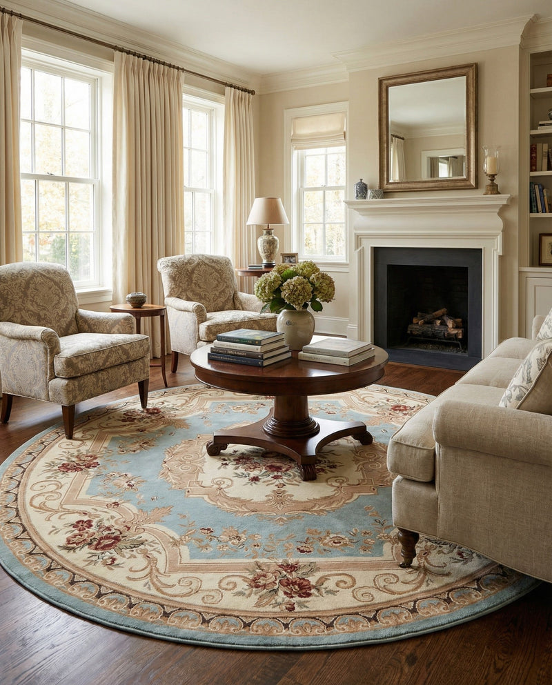 Versailles Elegance Collection Area Rug -  Louveciennes (Light Blue) Round Light Blue  lifestyle 63