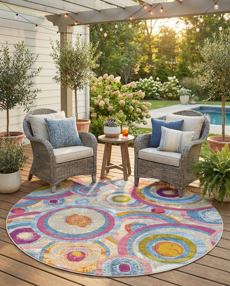 Urban Terrace Collection Area Rug -  Plaza Round Multi  lifestyle 48