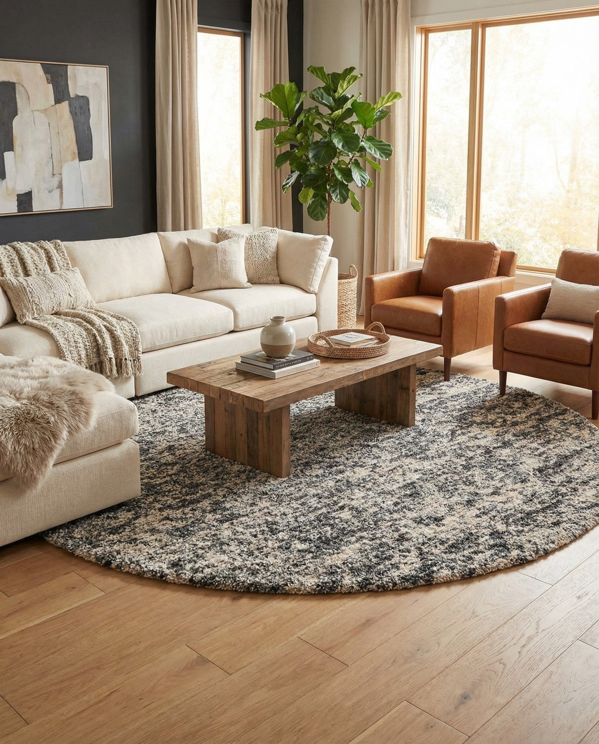 Wellington Luxe Shag Collection Area Rug - Kapiti Round Salt and Pepper  lifestyle 84