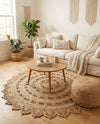 Woven Seaside Jute Collection Area Rug - Coastalhaven (Natural and White) Round Natural and White  lifestyle 32