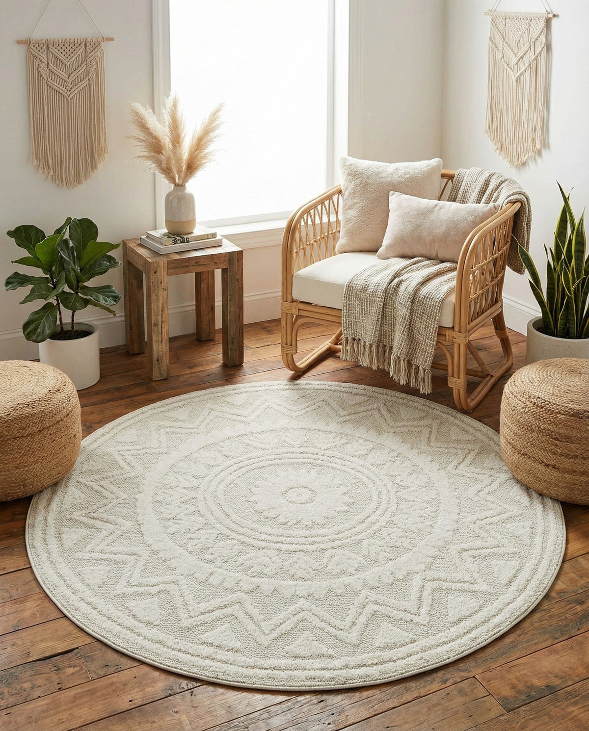 Sahara Chic Collection Area Rug -  Tangier Round Ivory  lifestyle 110
