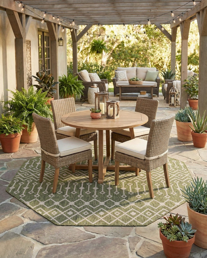 Savannah Pergola Collection Area Rug -  Pergola (Green) Octagon Green  lifestyle 44