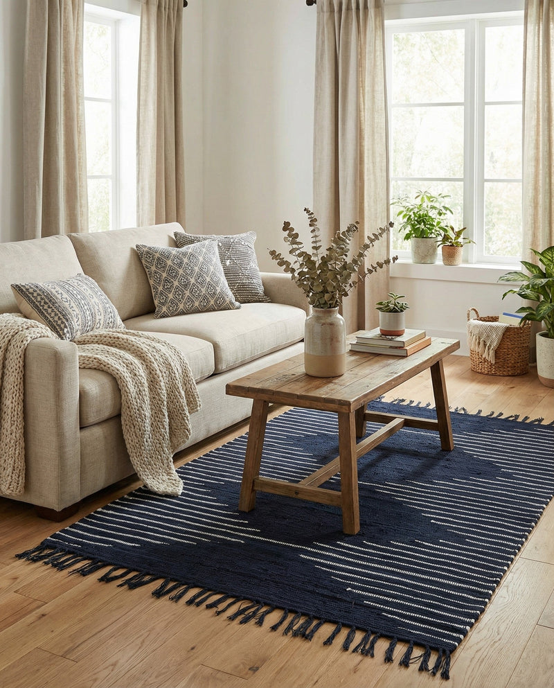 Thar Cotton Collection Area Rug - Jaisalmer (Navy Blue) Rectangle Navy Blue  lifestyle 11