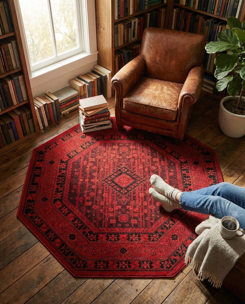 Samarkand Elegance Collection Area Rug -  Zarafshan Octagon Red  lifestyle 67