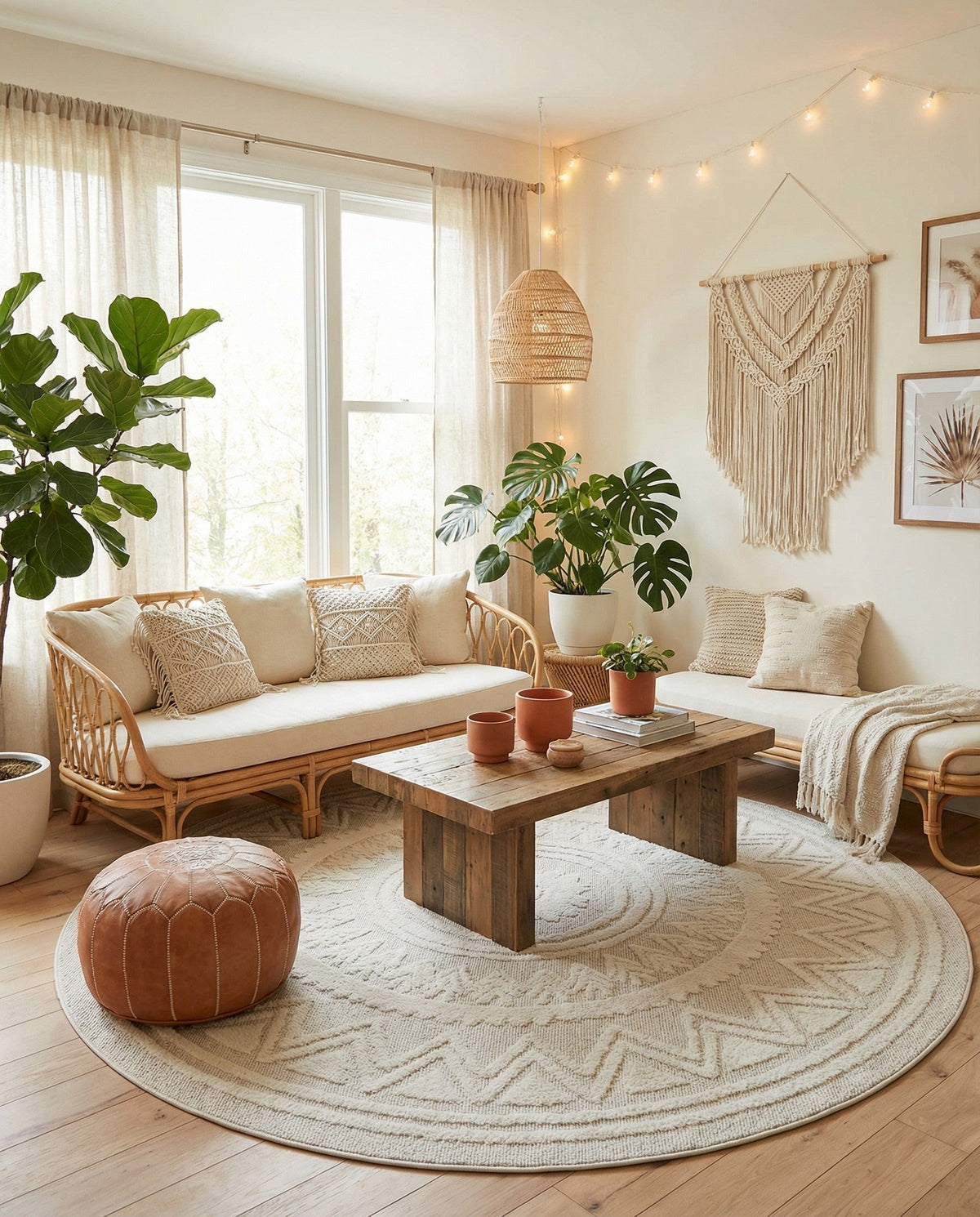 Sahara Chic Collection Area Rug -  Tangier Round Ivory  lifestyle 180