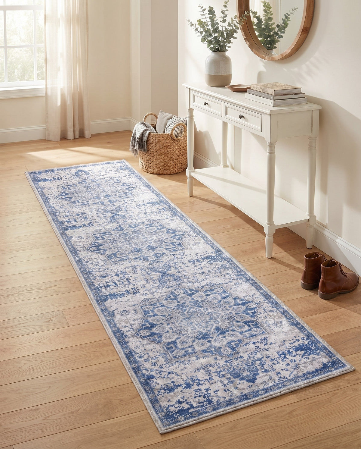 Baroque Era Collection Area Rug - Versailles (Gray Blue) Runner Gray Blue  lifestyle 92