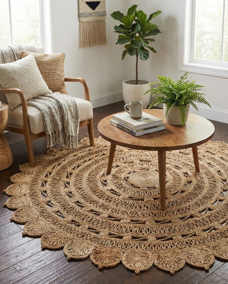 Woven Seaside Jute Collection Area Rug - Coastalhaven (Natural) Round Natural  lifestyle 35
