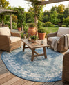 Patio Heritage Collection Area Rug -  Augusta (Blue) Oval Blue  lifestyle 28