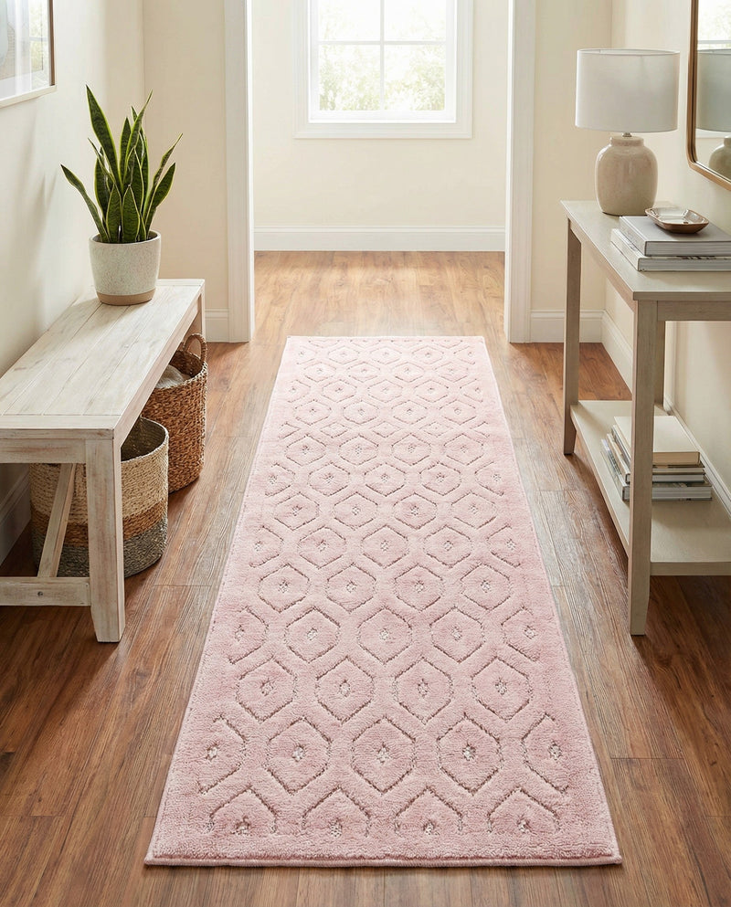 Garden Lattice Charm Collection Area Rug - Arbor (Pink) Runner Pink  lifestyle 38