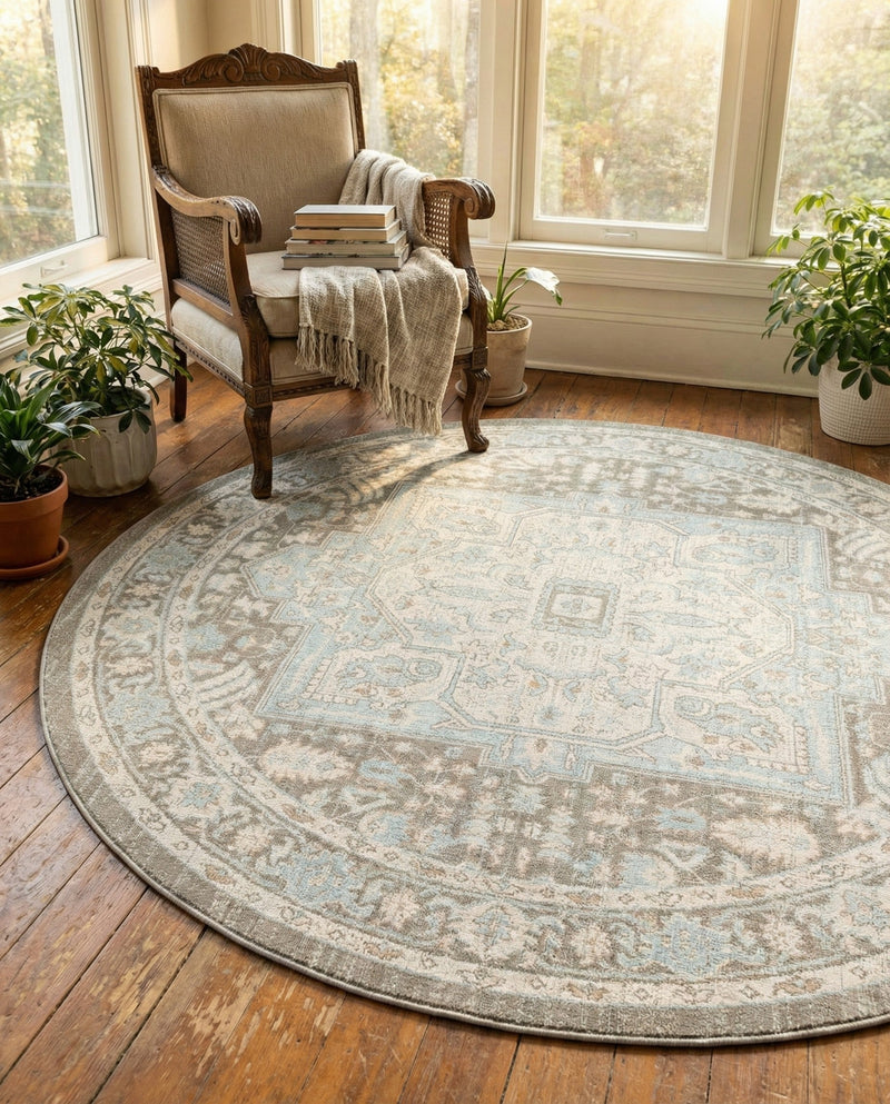 Savannah Series Collection Area Rug - Charleston (Cloud Gray) Round Cloud Gray  lifestyle 50