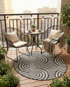 Urban Terrace Collection Area Rug -  Uptown Round Black and White  lifestyle 57