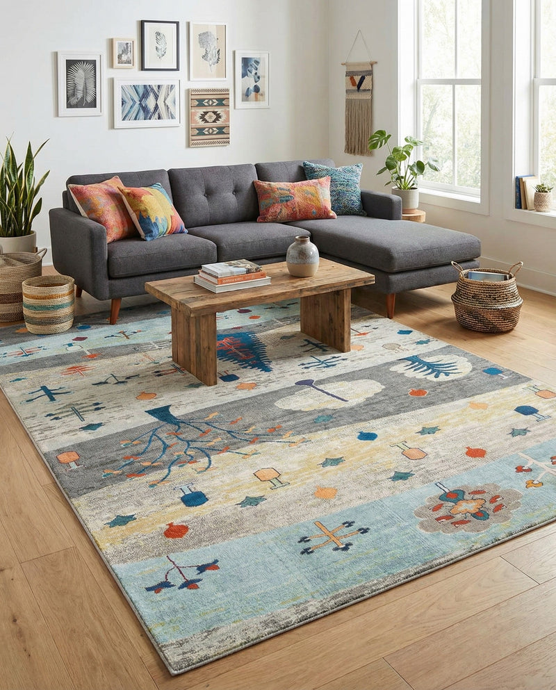 Colorburst Oasis Collection Area Rug -  Mosaic Rectangle Ivory Gray Blue  lifestyle 13