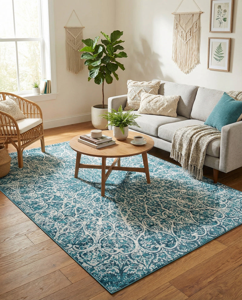 Riviera Elegance Collection Area Rug -  Eze Rectangle Turquoise  lifestyle 35