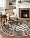 Samarkand Elegance Collection Area Rug -  Margilan (Ivory) Round Ivory  lifestyle 55