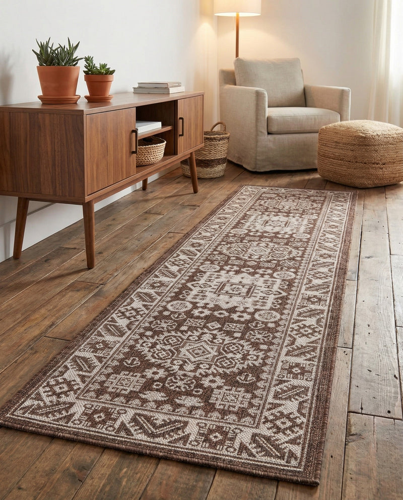 Tribal Terrace Treasures Collection Area Rug -  Incan Isle (Brown) Runner Brown  lifestyle 76