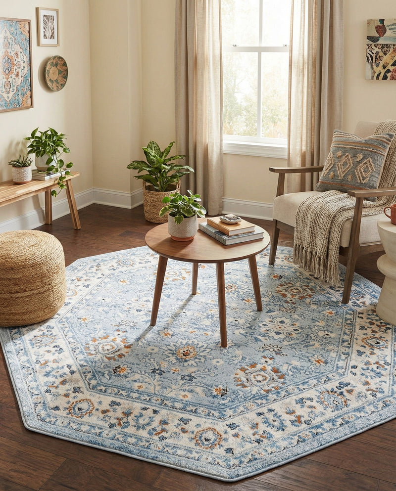 Savannah Elegance Collection Area Rug - Augusta (Aqua Blue) Octagon Aqua Blue  lifestyle 71