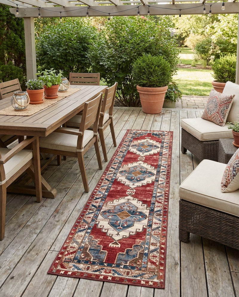 Patio Heritage Collection Area Rug -  Alcove Runner Red and Navy Blue  lifestyle 70