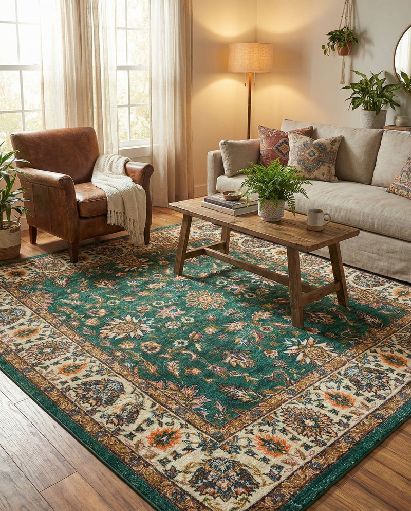 Casablanca Tapestry Collection Area Rug -  Marrakech (Emerald Green) Square Emerald Green  lifestyle 28