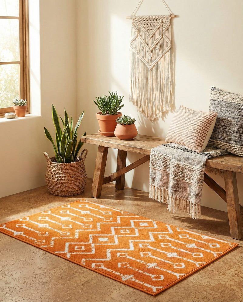 Marrakech Lattice Collection Area Rug - Medina (Orange) Rectangle Orange  lifestyle 20