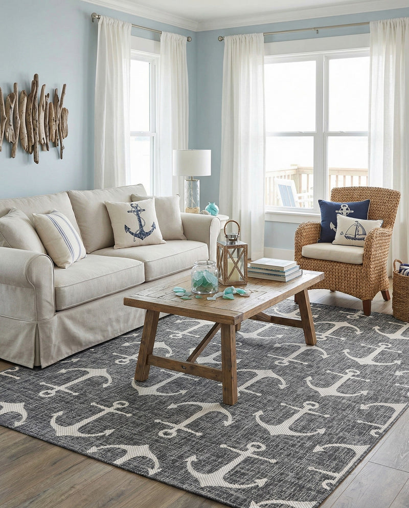 Seaside Haven Rugs Collection Area Rug - Sapphire (Charcoal) Rectangle Charcoal  lifestyle 14