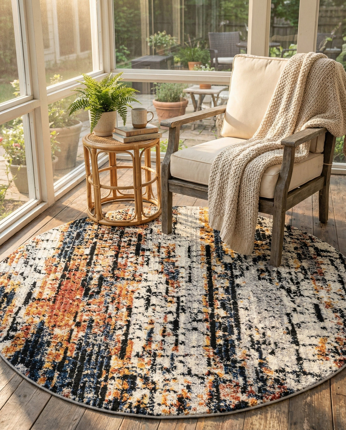 Santa Fe Trails Collection Area Rug -  Chaparral Round Multi  lifestyle 128