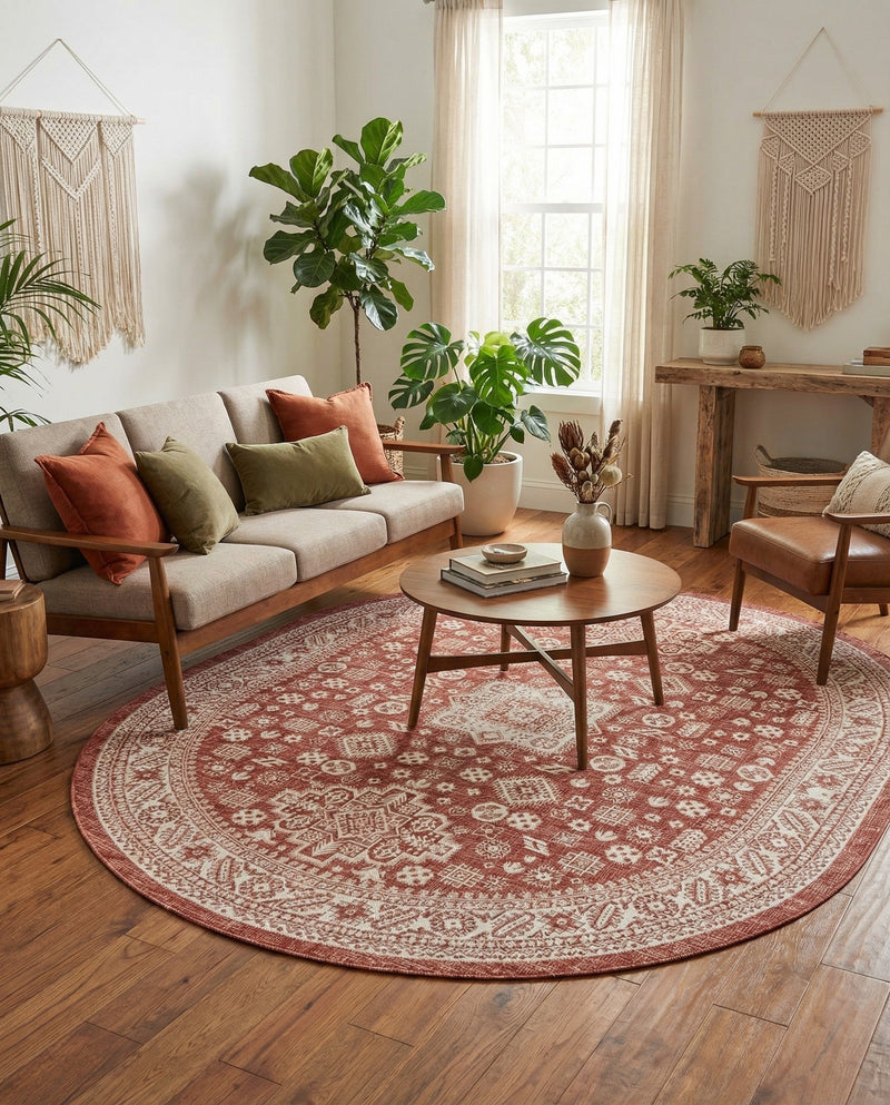 Tribal Terrace Treasures Collection Area Rug -  Incan Isle (Rust Red) Oval Rust Red  lifestyle 27